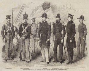 アメリカ合衆国の蒸気フリゲート艦サスケハナの将校と海兵隊 作： Robert Thomas Landells